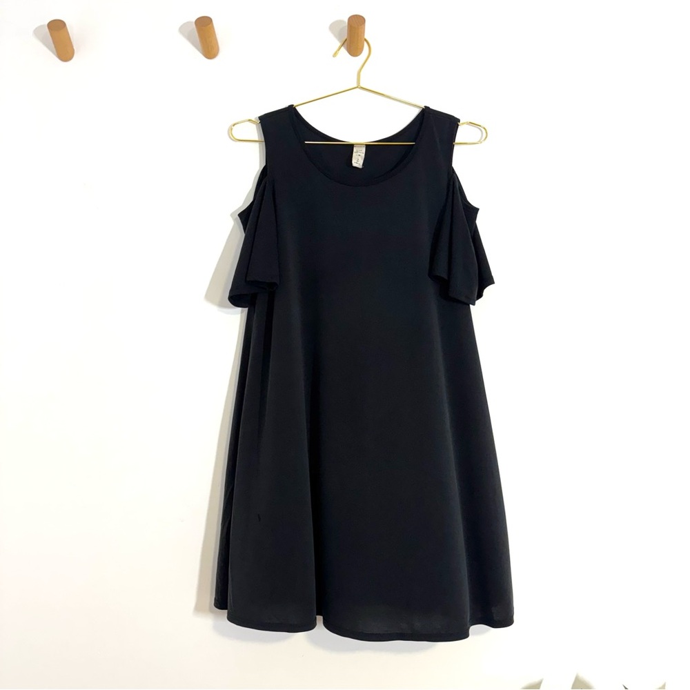 Lazy Sundays Paper Crane Black Cold Shoulder Mini Dress Modal Scoop Neck Medium